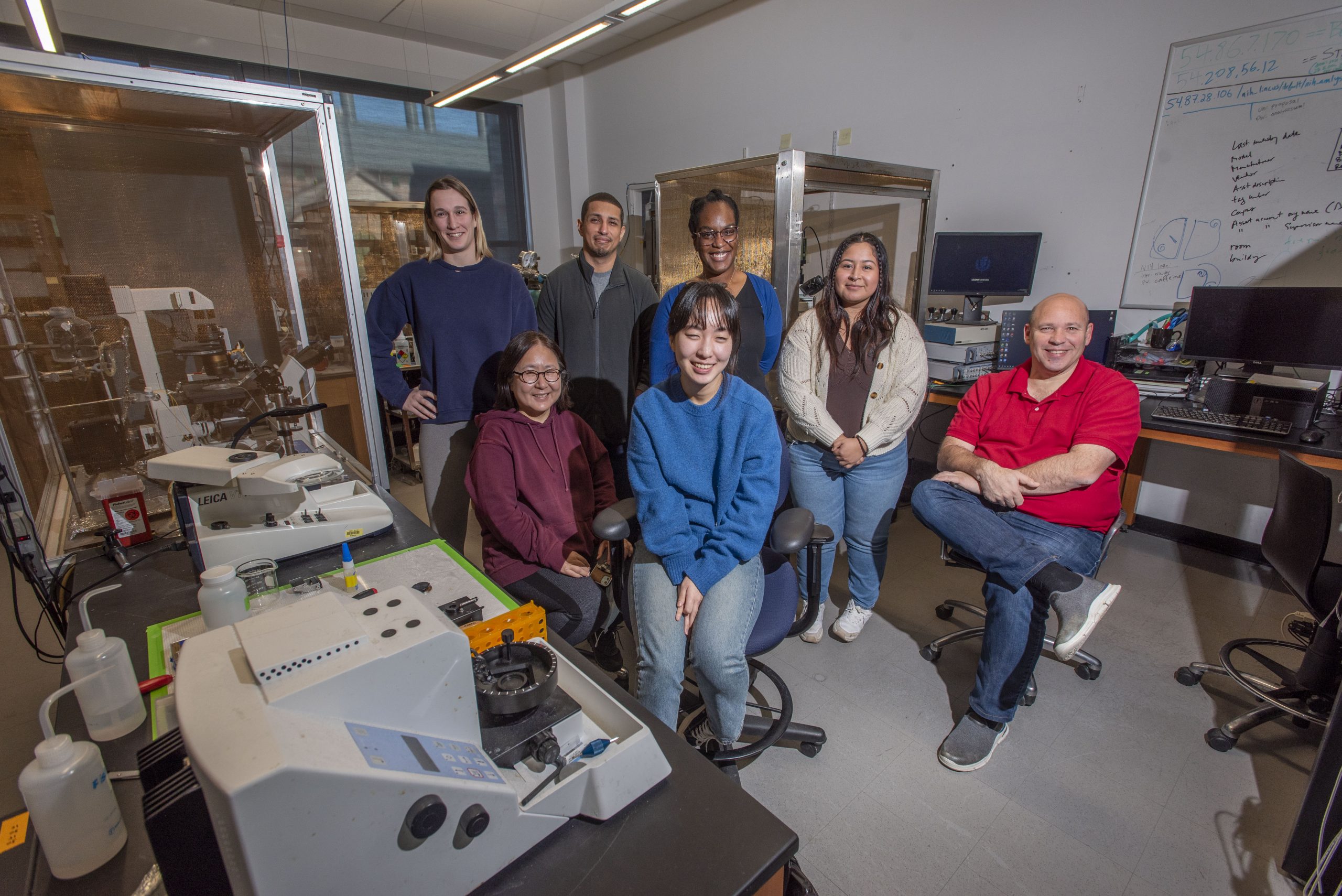 Students congregated at a research lab